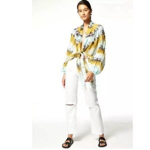 Young Fabulous & Broke Carmen Tie Front Top in Olive Harmony Wash Size L…